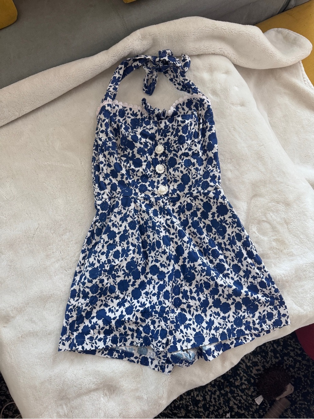 Blue Floral Halter Romper